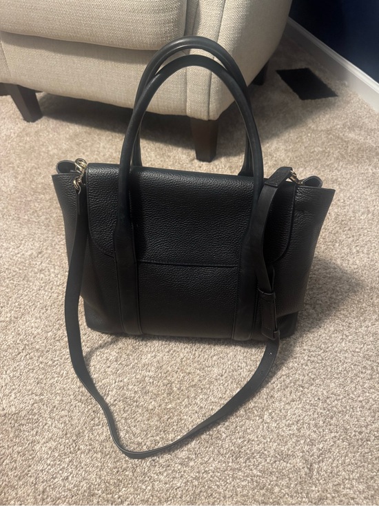 Cuyana Handbags - Cuyana Trapeze Satchel - Black Pebbled Leather with Shoulder Strap